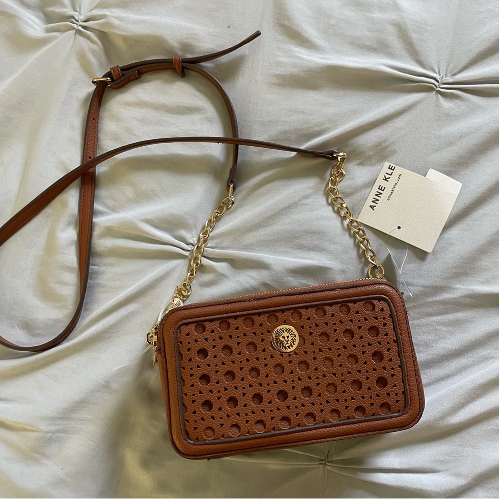 Anne Klein Brown Crossbody Bag with Gold Hardware